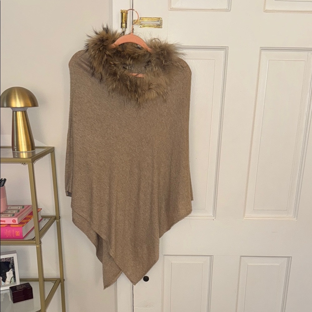 Brown Poncho with Faux Fur Collar
